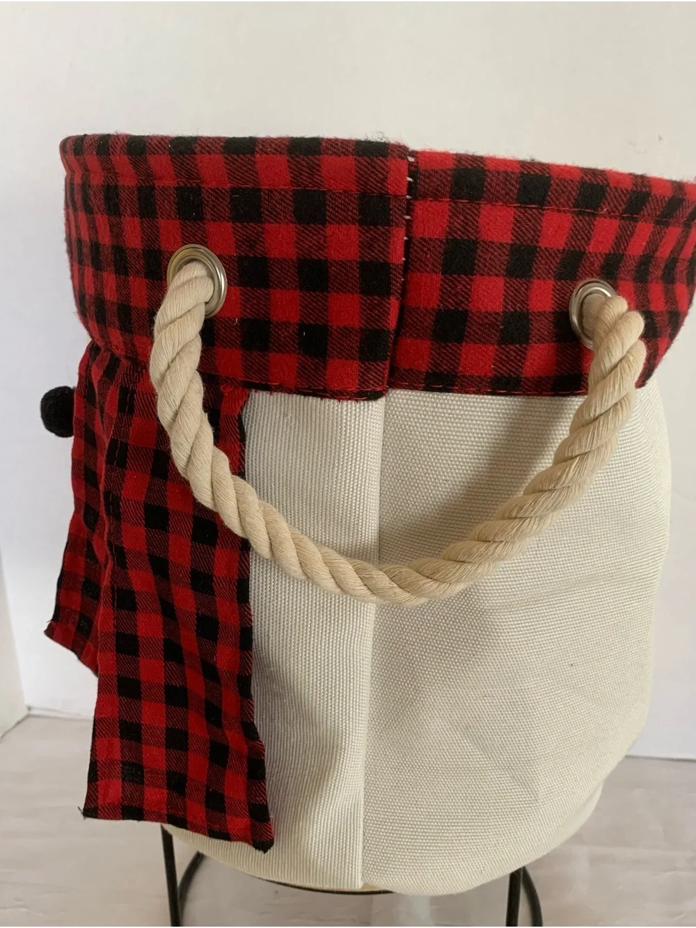 Snowman canvas storage basket with rope handles